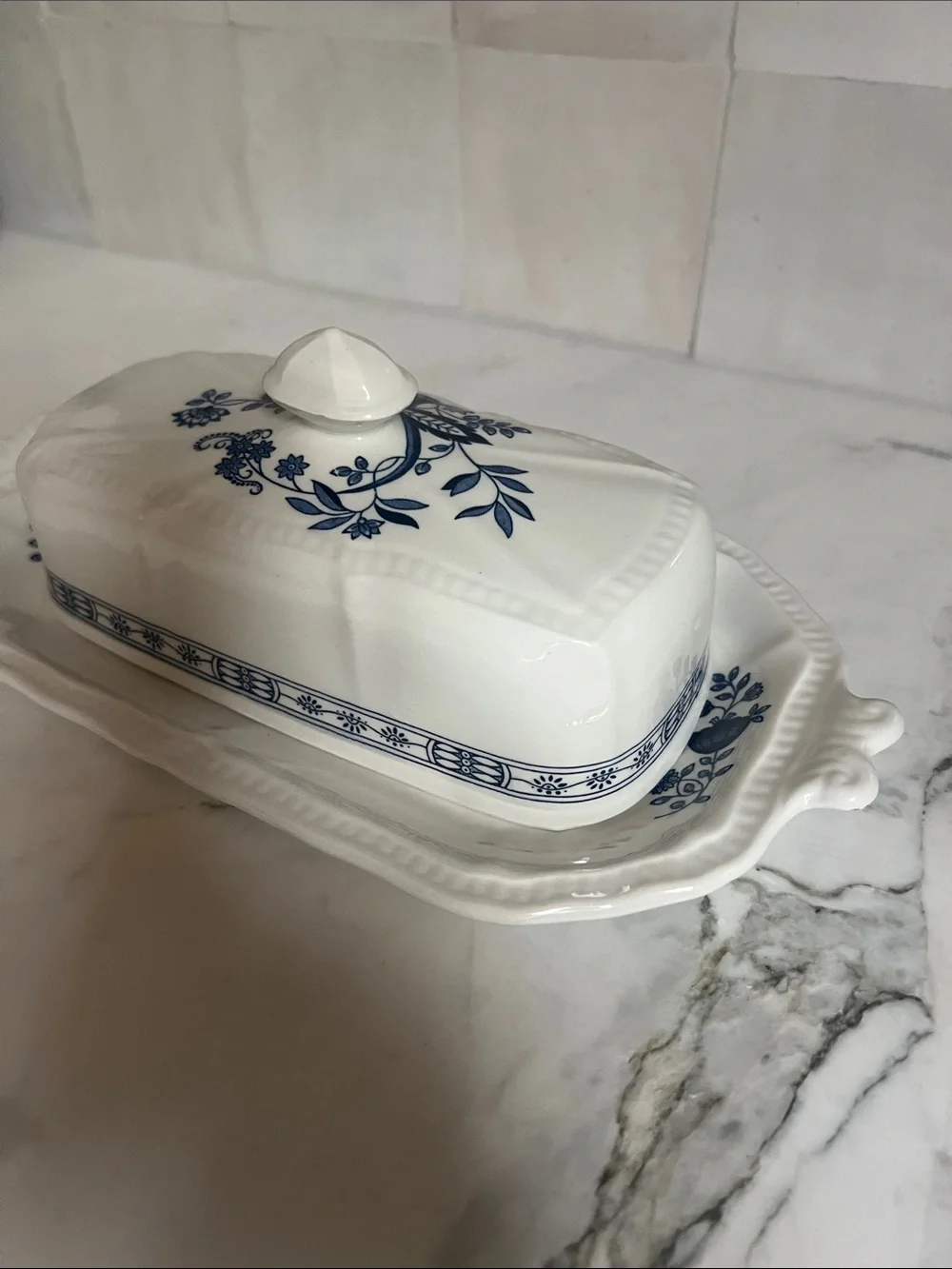 Strafforshire Kensington Ironstone Coventry Blue Vintage  Covered Butter Dish